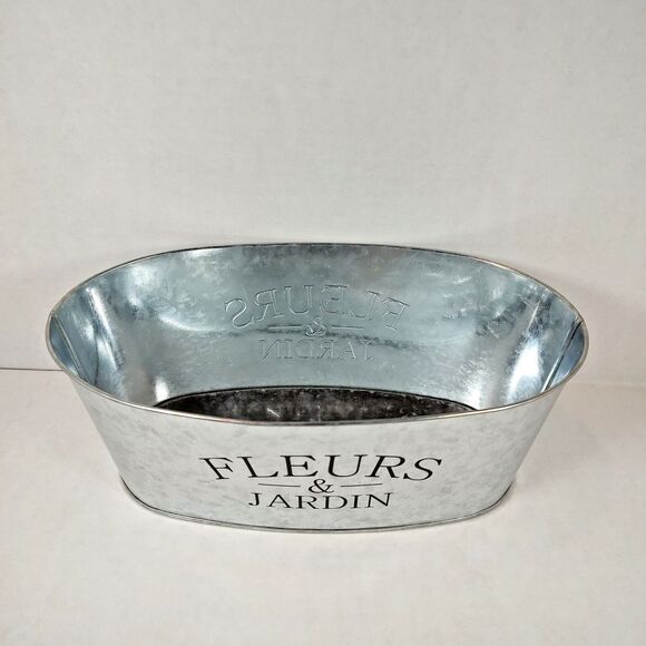 Fleurs & Jardin Flower Floral Planter Storage Container Organizer Galvanized Tin - Picture 3 of 10